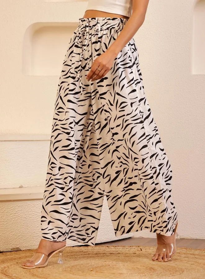 Sanskrutihomes  Women Zebra Print Wide Leg Trousers for Women | Best Price UAE